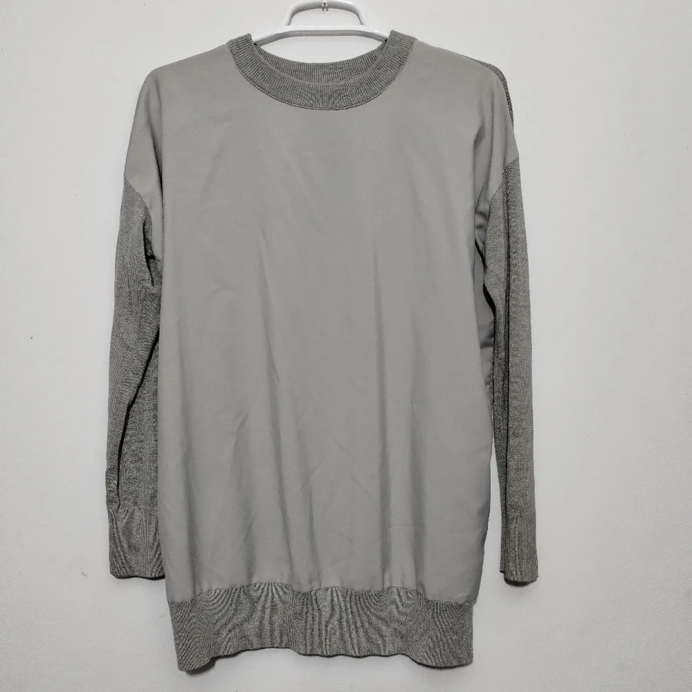 Lauren Ralph Lauren Women's S Twill-Front Sweater Platinum Heather Old Money